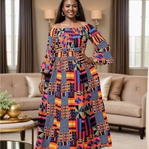 Colorful Patchwork Off-Shoulders Skirt and Top